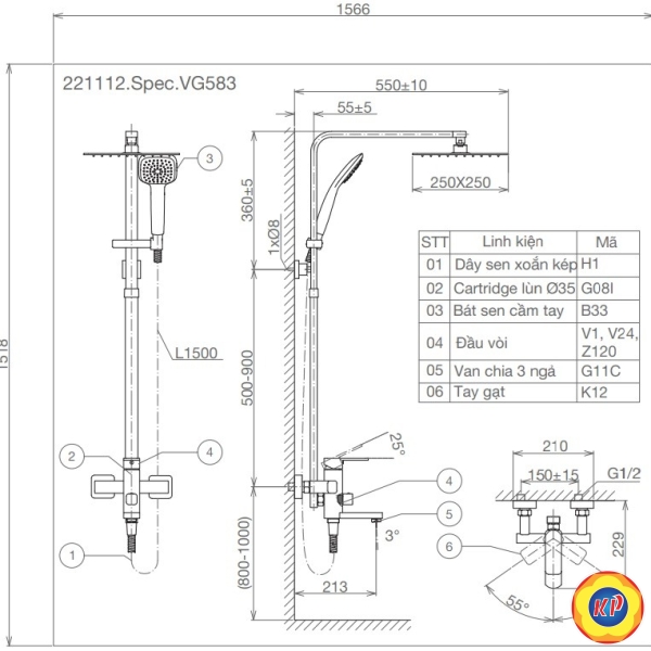 Vòi Sen Cây Viglacera VG583 Nóng Lạnh