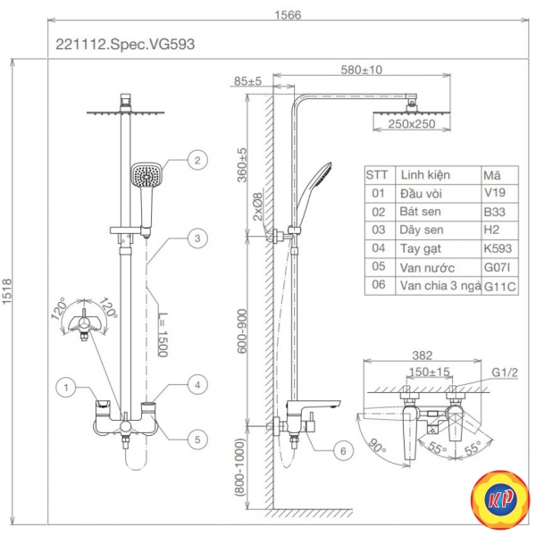 Vòi Sen Cây Viglacera VG593 Nóng Lạnh