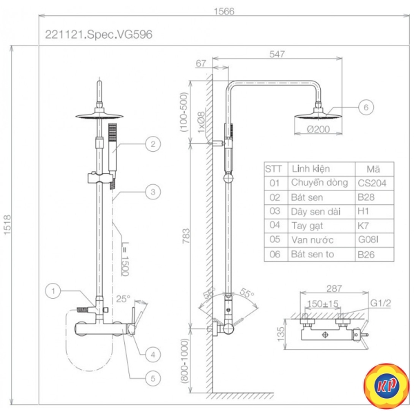 Vòi Sen Cây Viglacera VG596 Nóng Lạnh