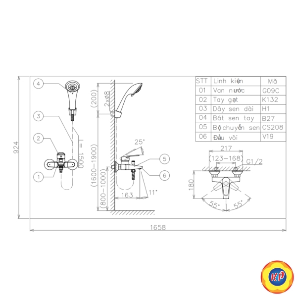 Vòi Sen Tắm Nóng Lạnh Viglacera VG568