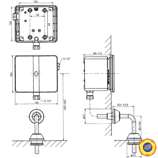 Van Xả Tiểu American Standard WF-8604 Âm Tường Cảm Ứng Pin