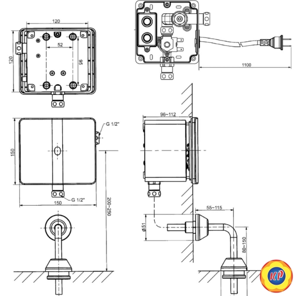 Van Xả Tiểu American Standard WF-8614 Âm Tường Cảm Ứng