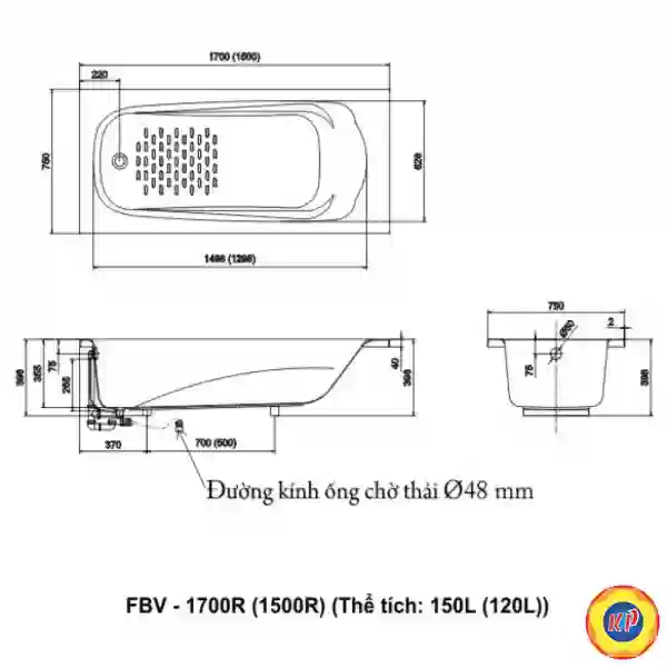 Bồn Tắm Inax FBV-1700R (FBV1700R) 1.7M Xây Ocean